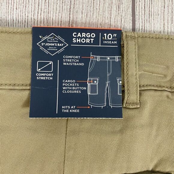 St John’s Bay men 52 regular New cotton blend comfort stretch cargo shorts tan - Picture 7 of 10
